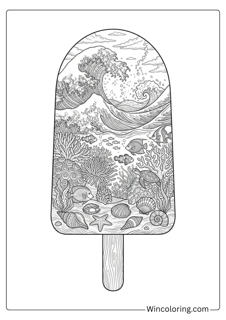 Ocean wave popsicle coloring page intricate adult printable
