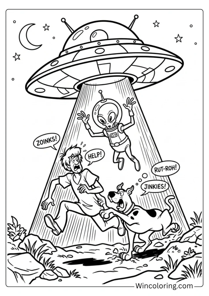 Scooby Doo alien UFO coloring page spooky printable kids
