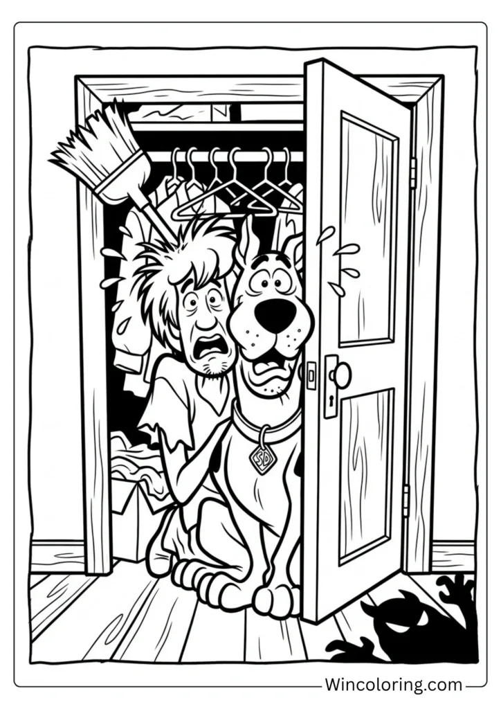 Scooby Shaggy hiding monster closet coloring page printable