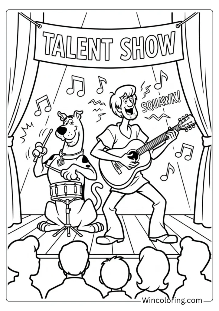 Scooby Shaggy talent show coloring page funny printable