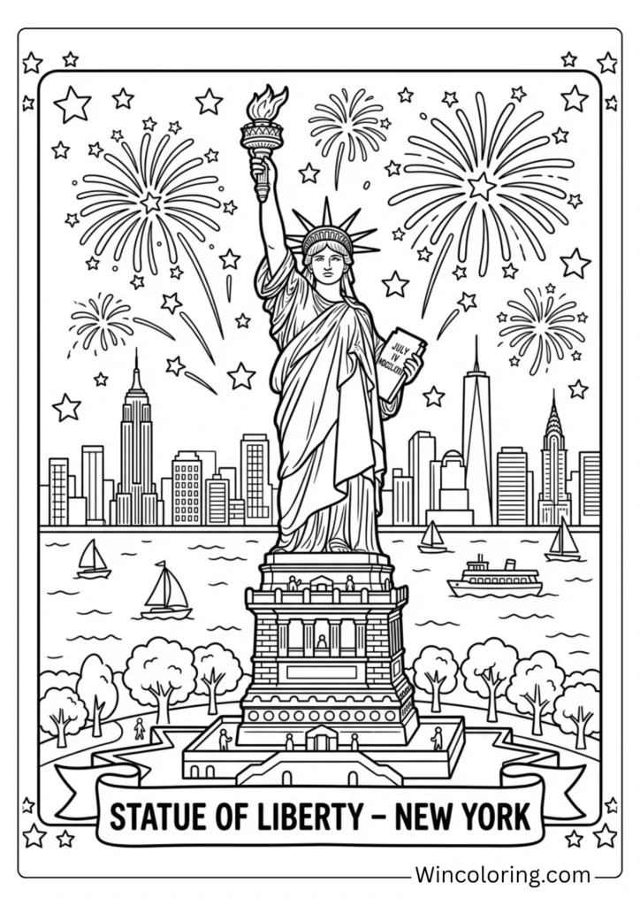 Statue of Liberty 4th of July Coloring Page for Kids – Free Historical Landmark Printable