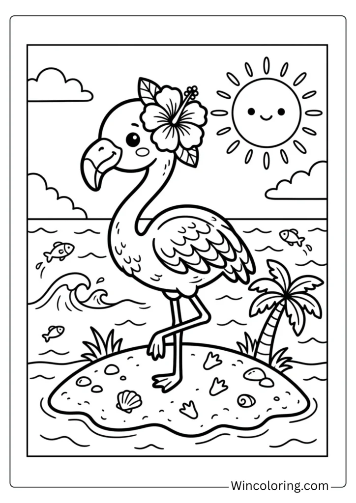 Summer beach flamingo coloring page tropical printable