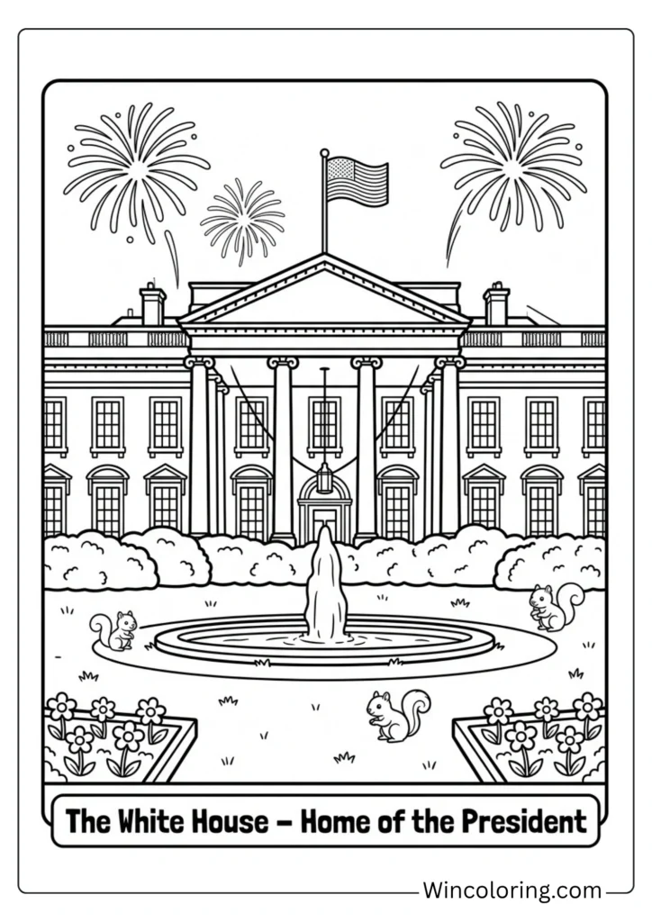 The White House 4th of July Coloring Page for Kids – Presidential Landmark Printable