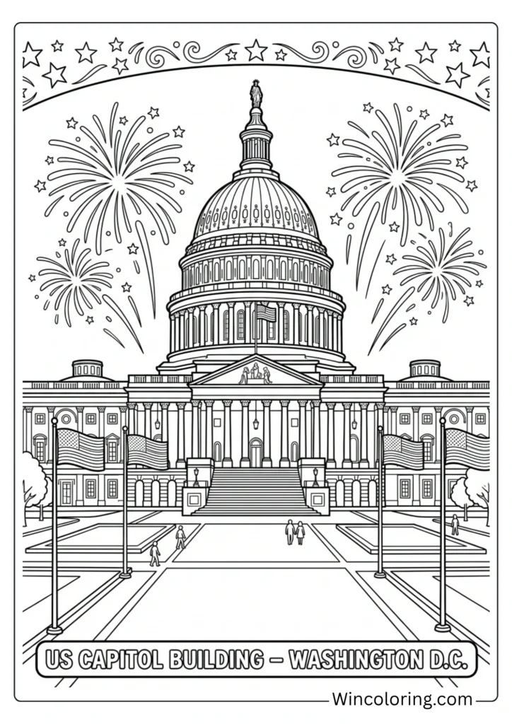US Capitol Building 4th of July Coloring Page for Kids – Landmark Printable