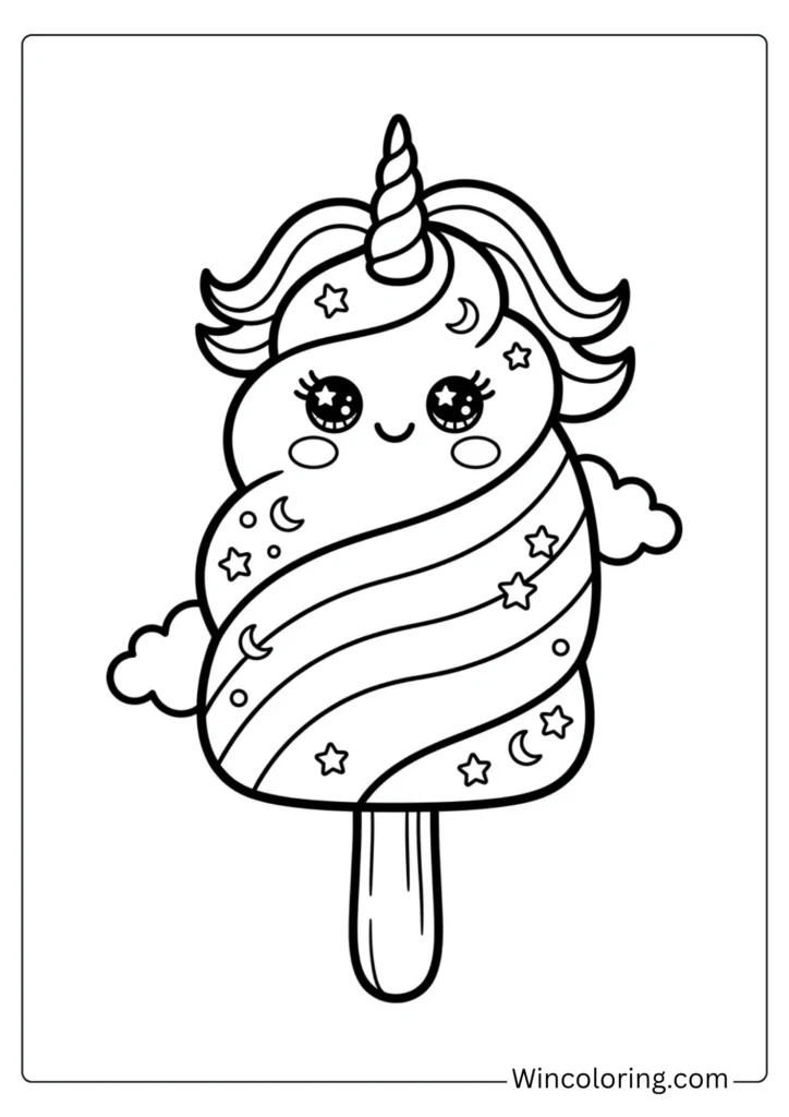 Unicorn popsicle coloring page kawaii printable kids