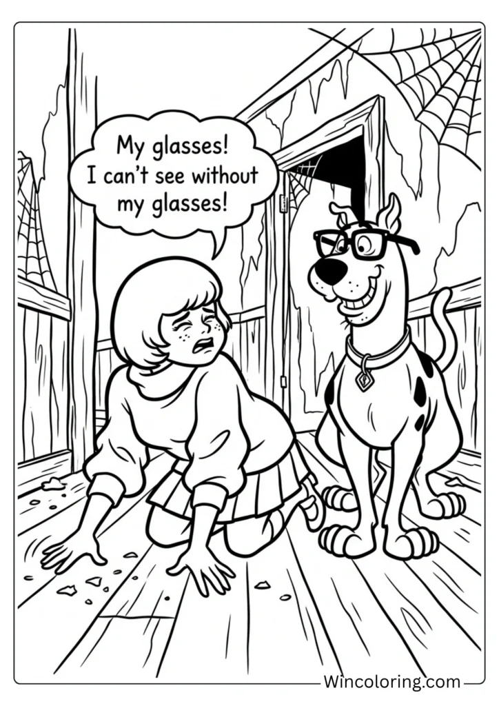 Velma Scooby Doo coloring page glasses lost printable kids