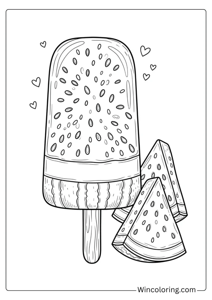 Watermelon popsicle coloring page printable summer kids