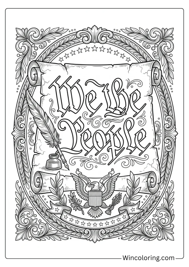 We the People coloring page patriotic quote lettering