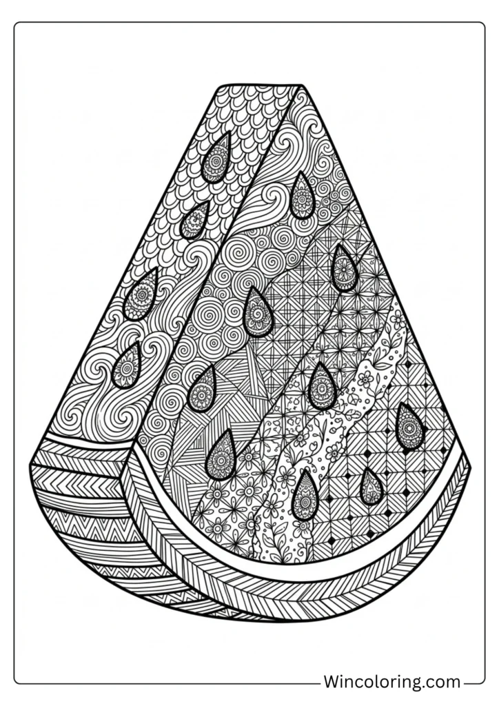 Zentangle Watermelon Coloring Page for Older Kids