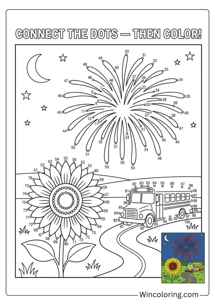 August dot to dot coloring page kids printable summer