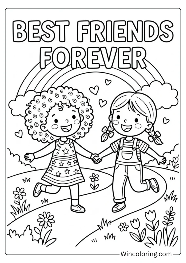 BFF best friends coloring page kids printable friendship day