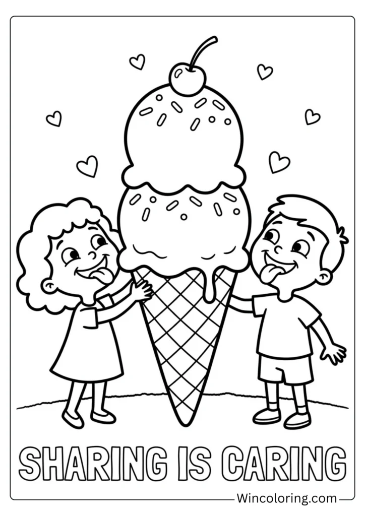 Friends sharing ice cream coloring page kids printable cute