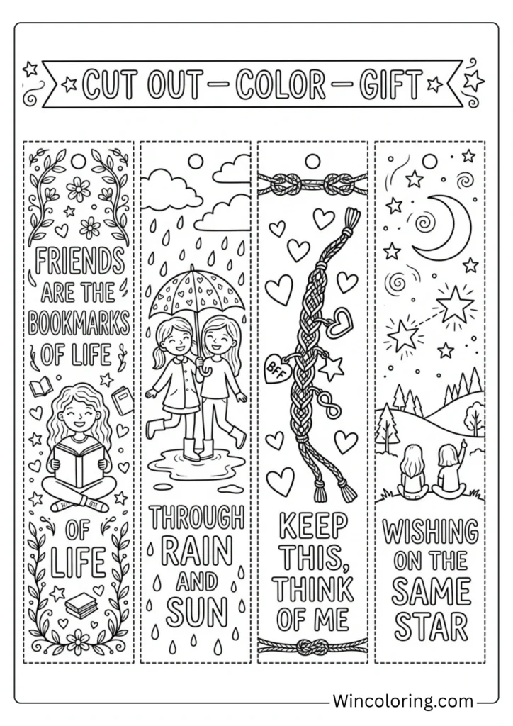 Friendship Day bookmark card coloring page printable template
