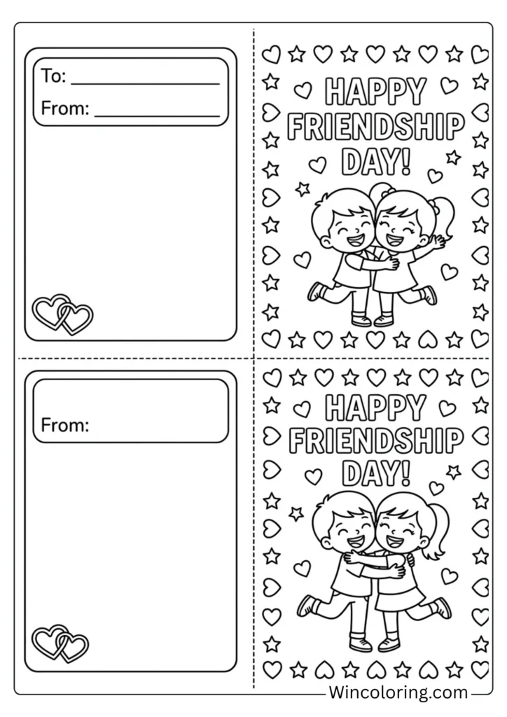 Friendship Day card coloring page printable template foldable