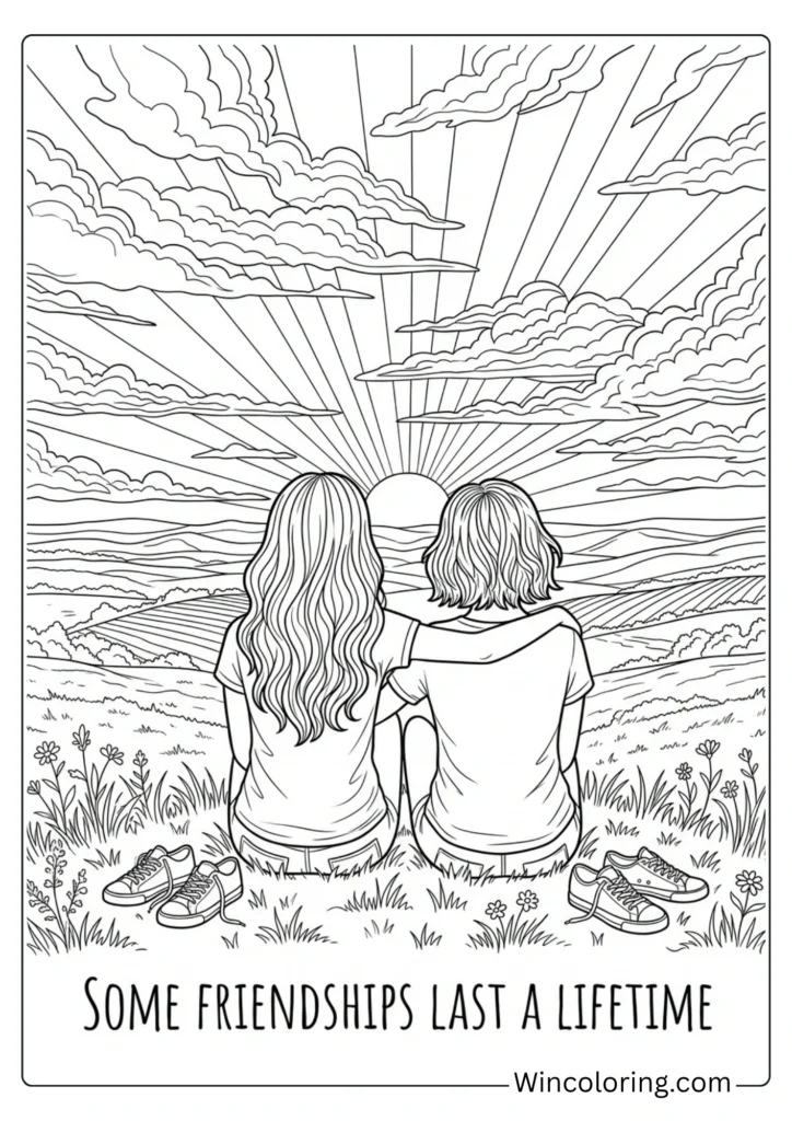 Friendship Day coloring page detailed teens printable aesthetic