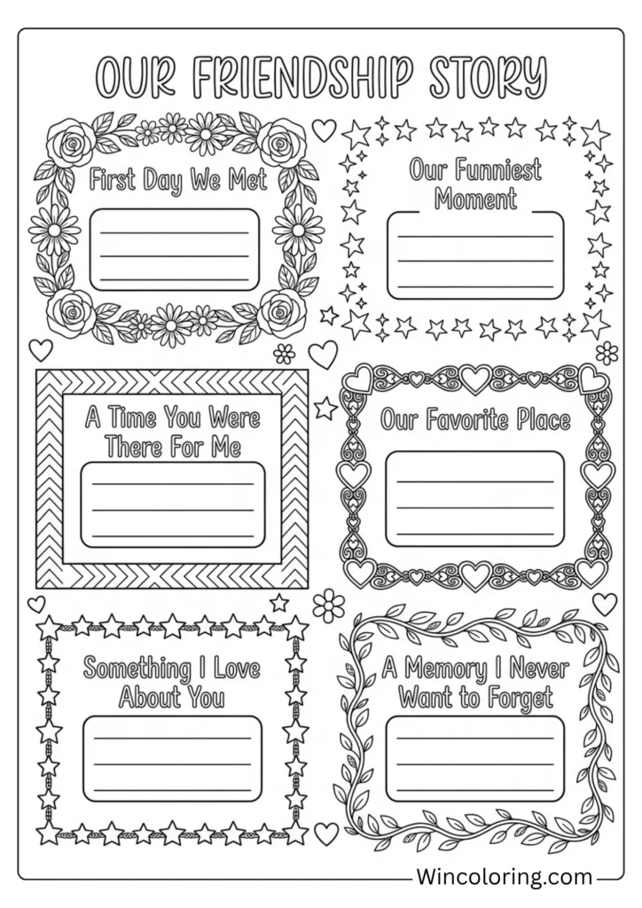 Friendship Day journal page coloring teens printable decorative