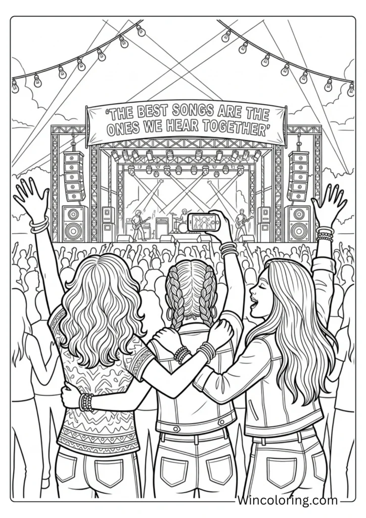 Friendship Day music concert friends coloring page teens printable