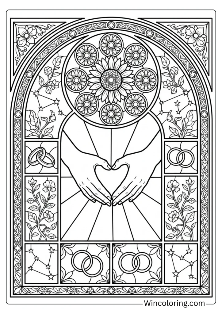 Friendship Day stained glass adult coloring page printable intricate