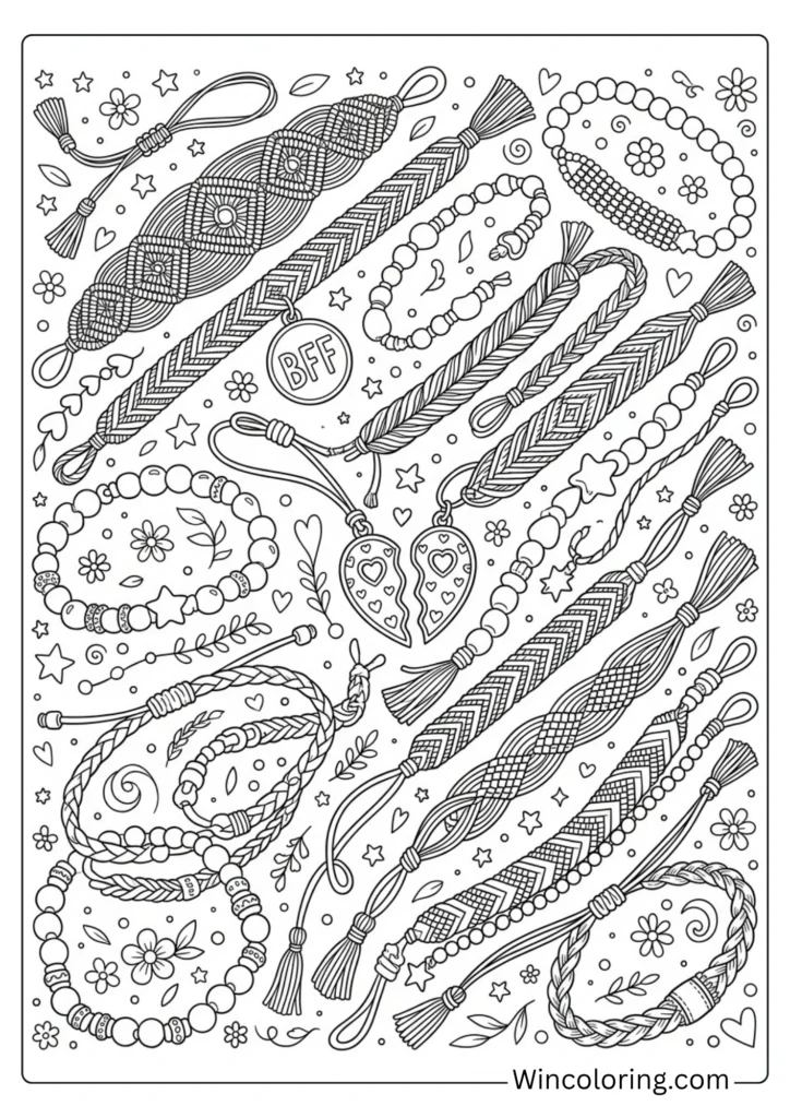 Friendship bracelet detailed coloring page teens printable aesthetic