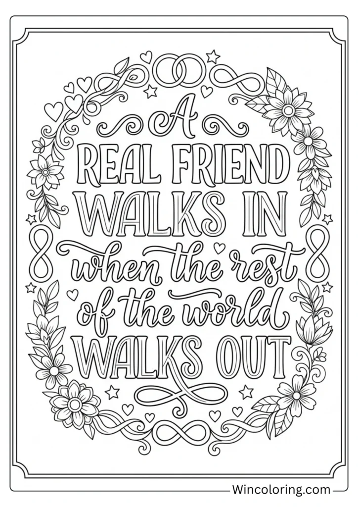 Friendship quote coloring page teens decorative printable
