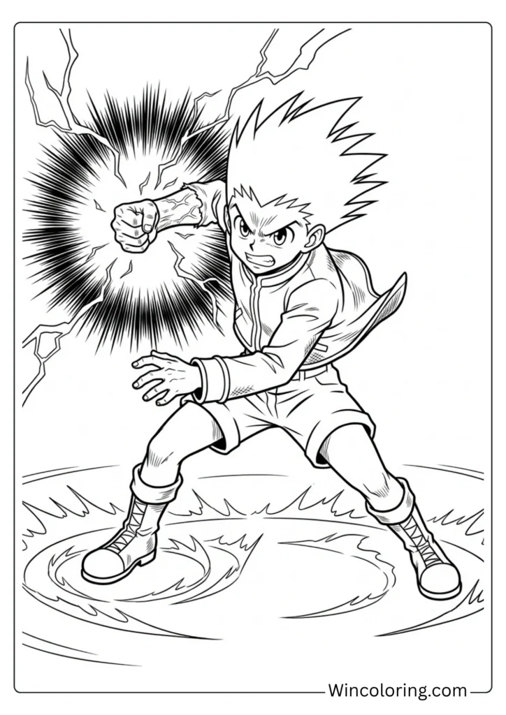 Gon Freecss Jajanken coloring page rock attack printable anime
