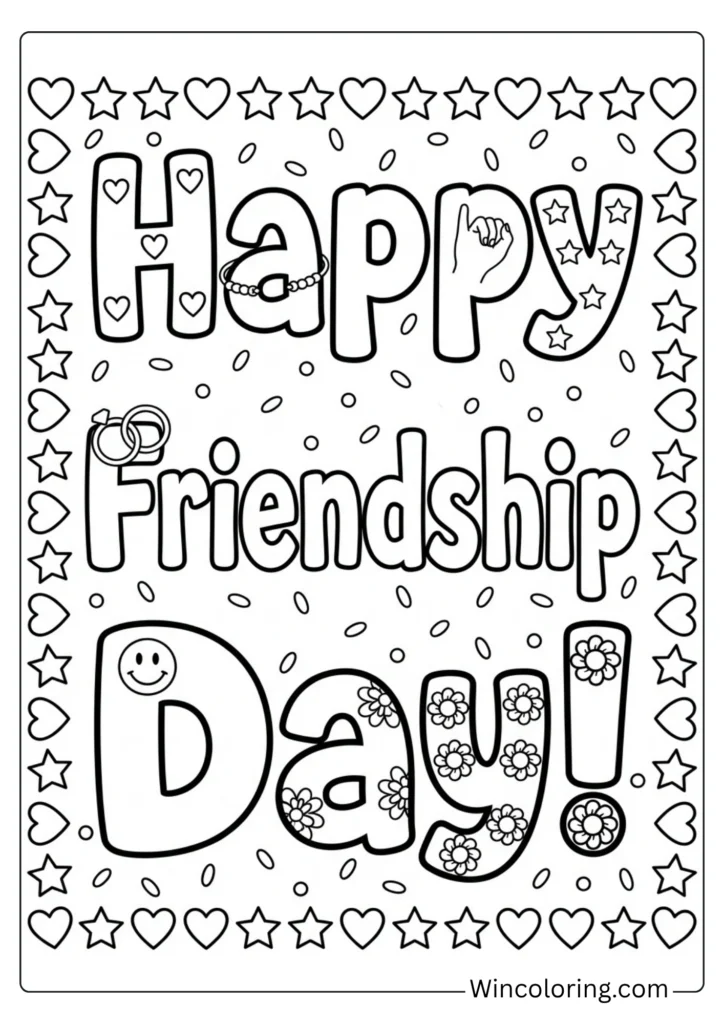 Happy Friendship Day coloring page printable kids cover design