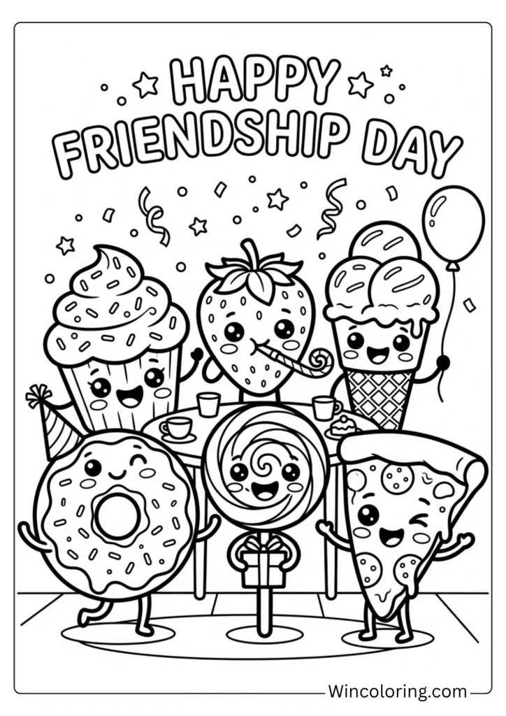 Happy Friendship Day kawaii friends coloring page cute printable