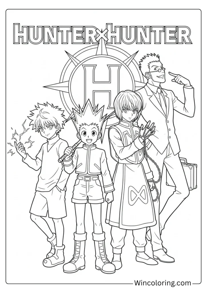 Hunter x Hunter main four coloring page group printable anime