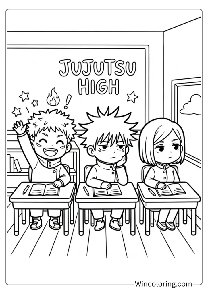 JJK Jujutsu High school uniform coloring page chibi printable