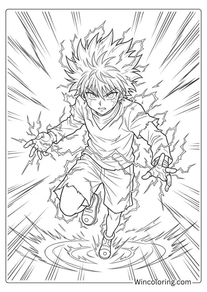 Killua Godspeed lightning electricity coloring page printable HxH