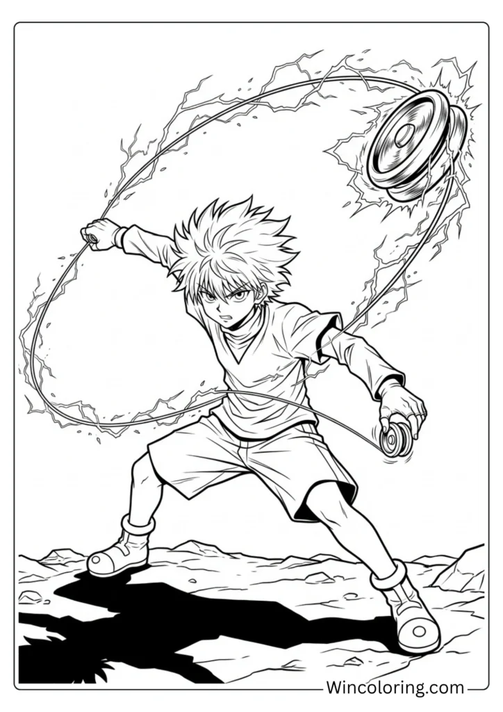 Killua yo-yo attack coloring page HxH printable anime