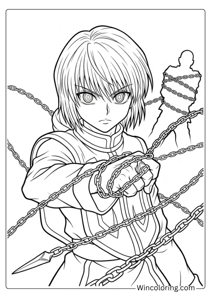 Kurapika coloring page scarlet eyes chain HxH printable anime