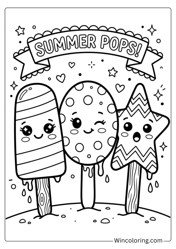 Popsicle summer August kids coloring page easy printable