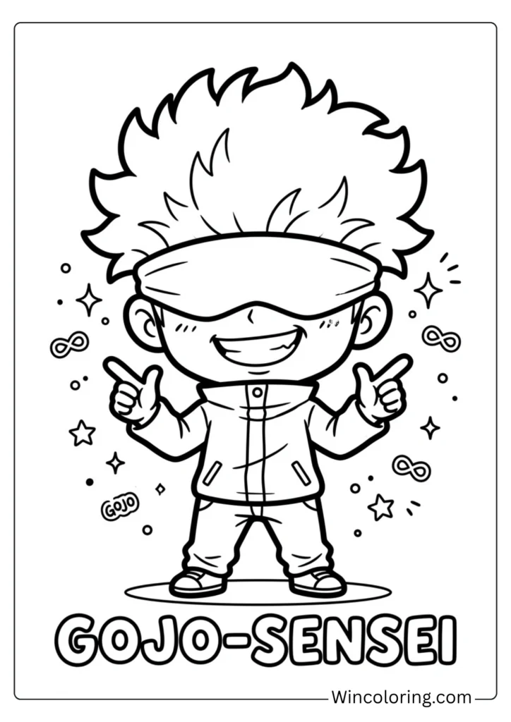 Satoru Gojo chibi coloring page JJK cute printable anime