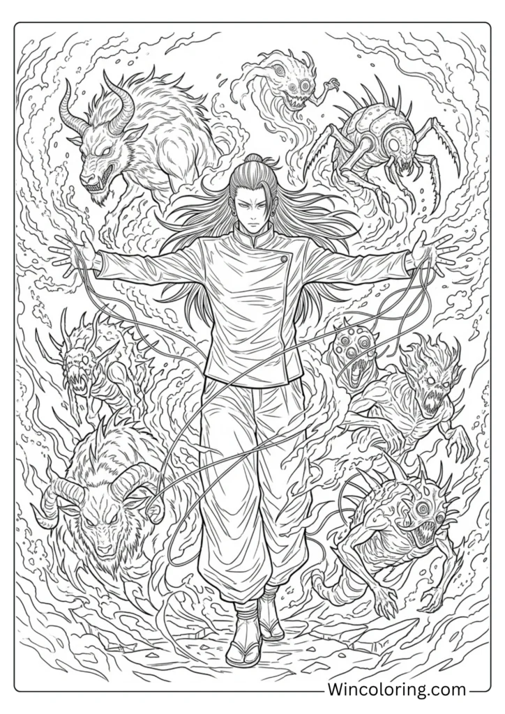 Suguru Geto coloring page JJK villain printable anime